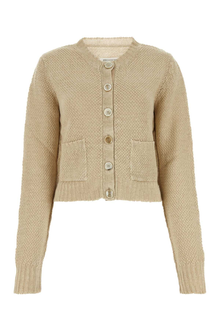 Shop Maison Margiela Beige Knitted Long-sleeve Cardigan