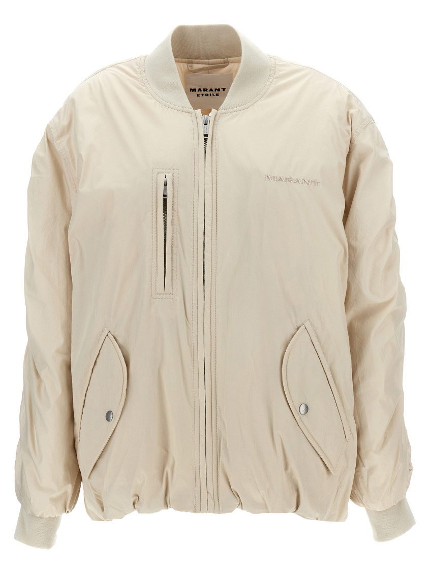 Isabel Marant Beige Embroidered Logo Bomber Jacket In Beige