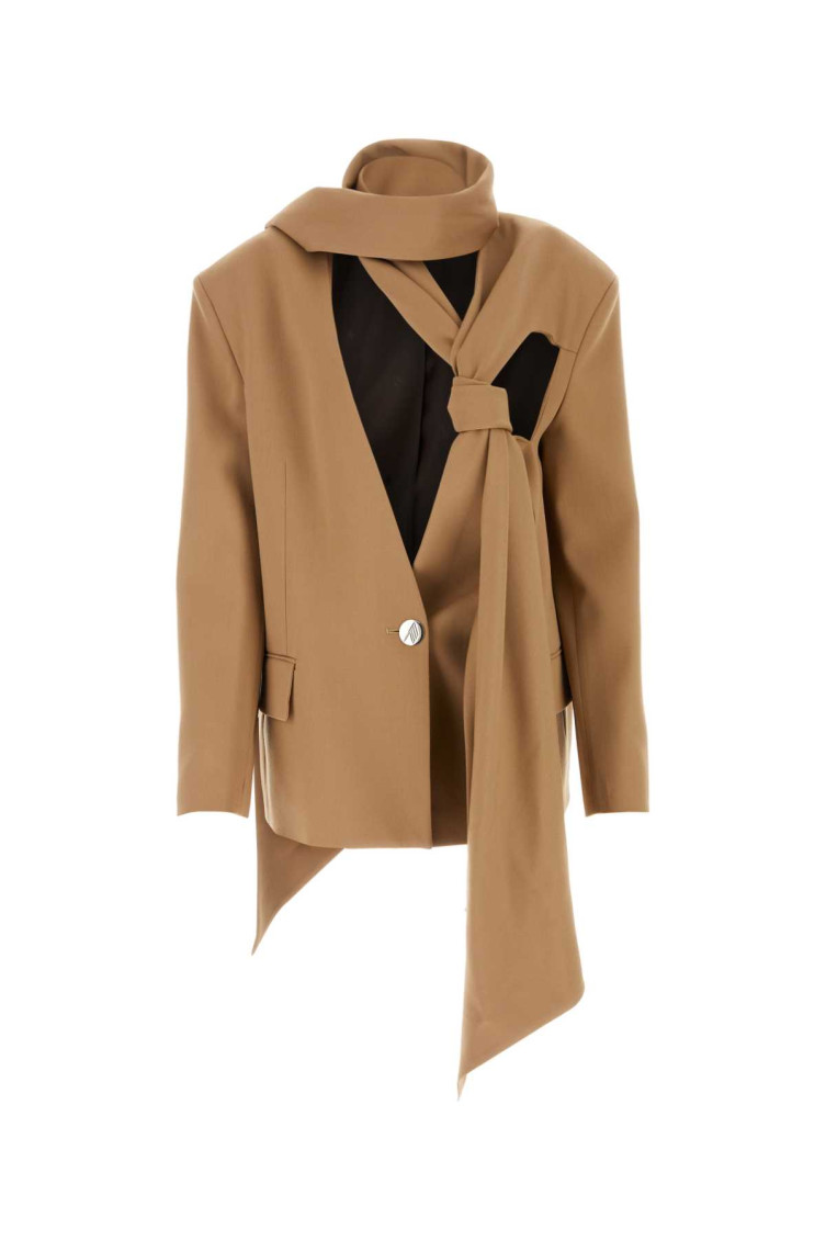 Attico Scarf-embellished Single-breasted Blazer In Light Brown