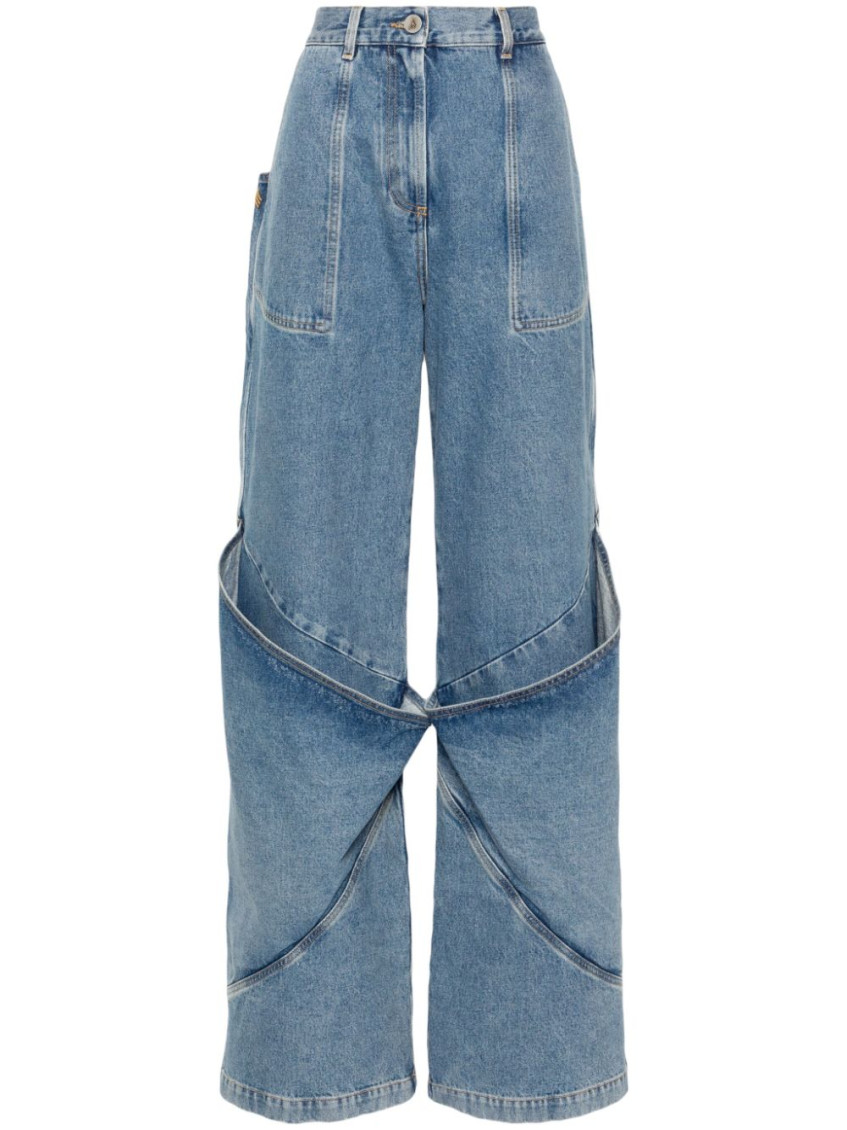 Shop Attico Denim Wide Leg Jeans