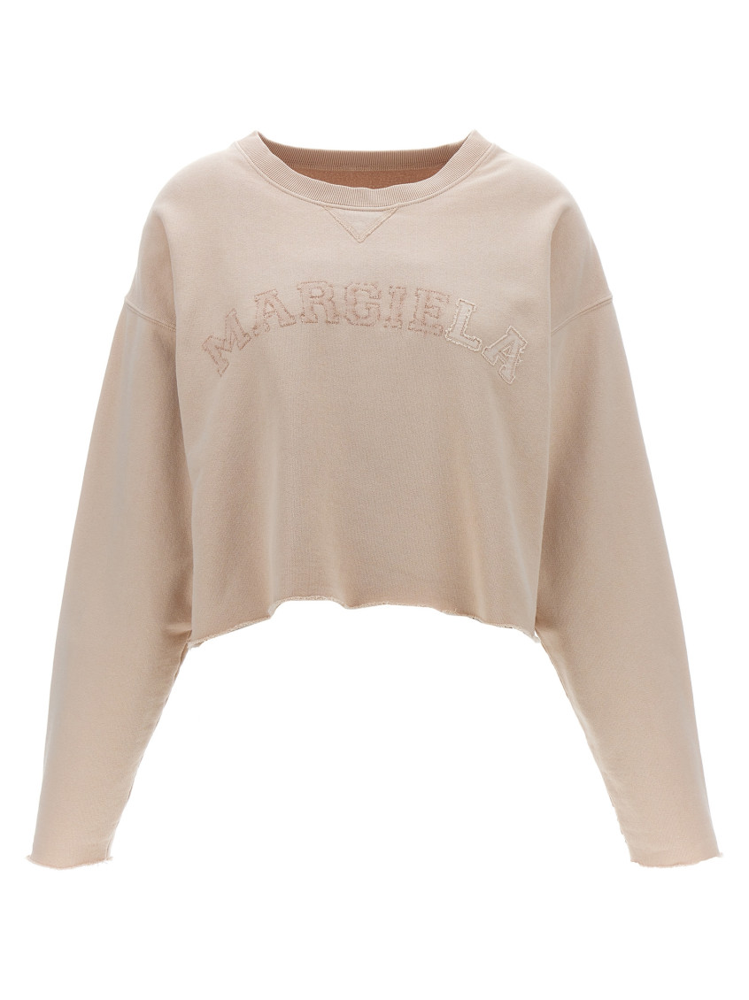 Maison Margiela Women Logo Embroidery Sweatshirt In Beige