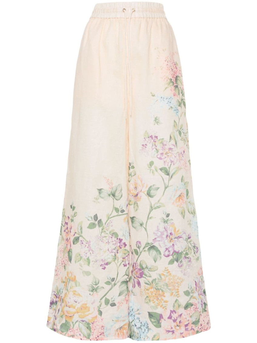 Shop Zimmermann Pink Floral Print Palazzo Pants