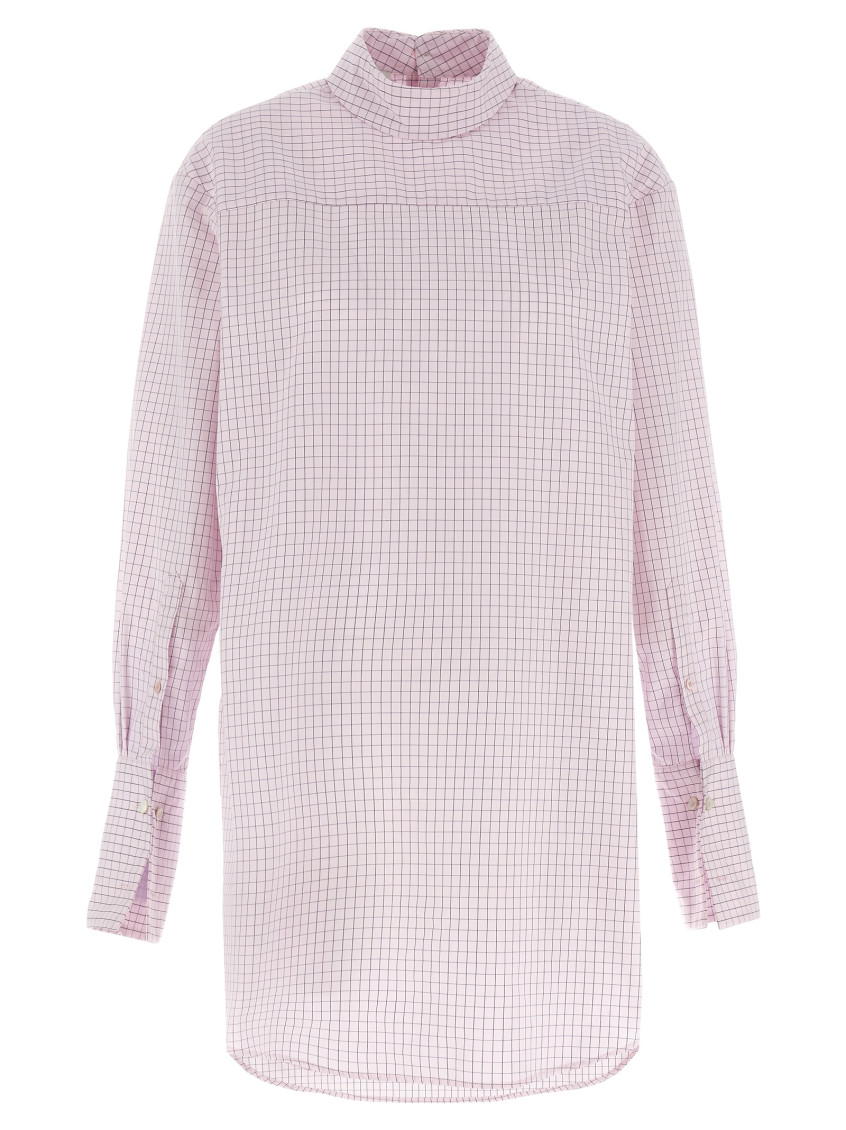 Dries Van Noten Long Cotton Shirt With Checkered Pattern In Pink