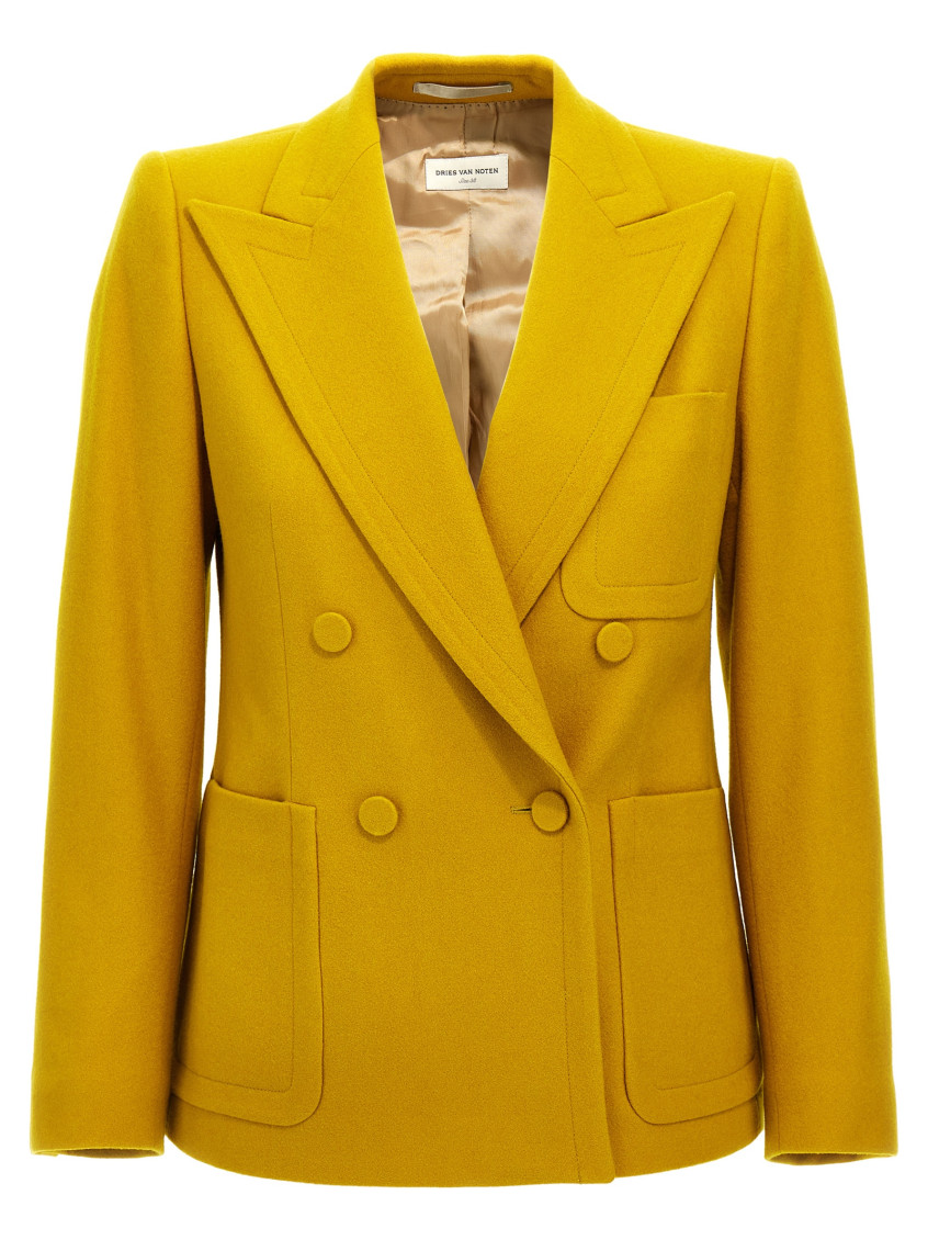 Dries Van Noten 'blazer Double-breasted Tailored Structured Shoulders' In Yellow