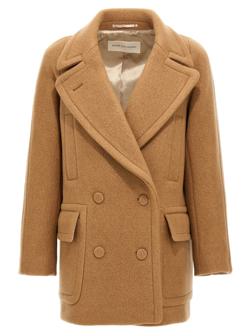 Shop Dries Van Noten Brown Double Breasted Trench Coat