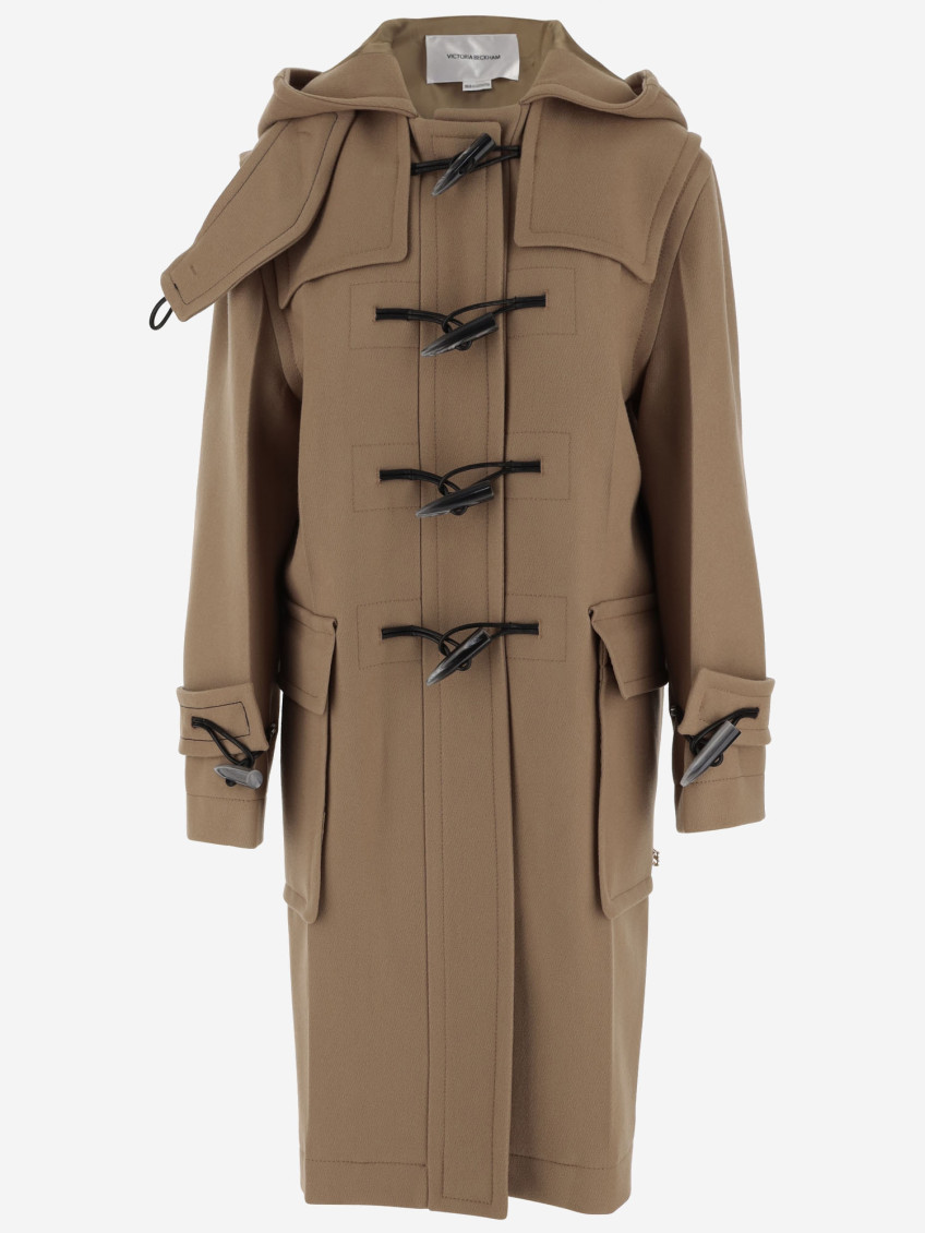 Victoria Beckham Hooded Long Length Structured Coat In Brown