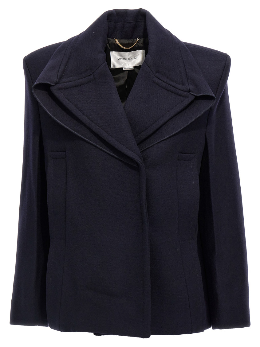 Shop Victoria Beckham Blue Pointed Shoulder Coat