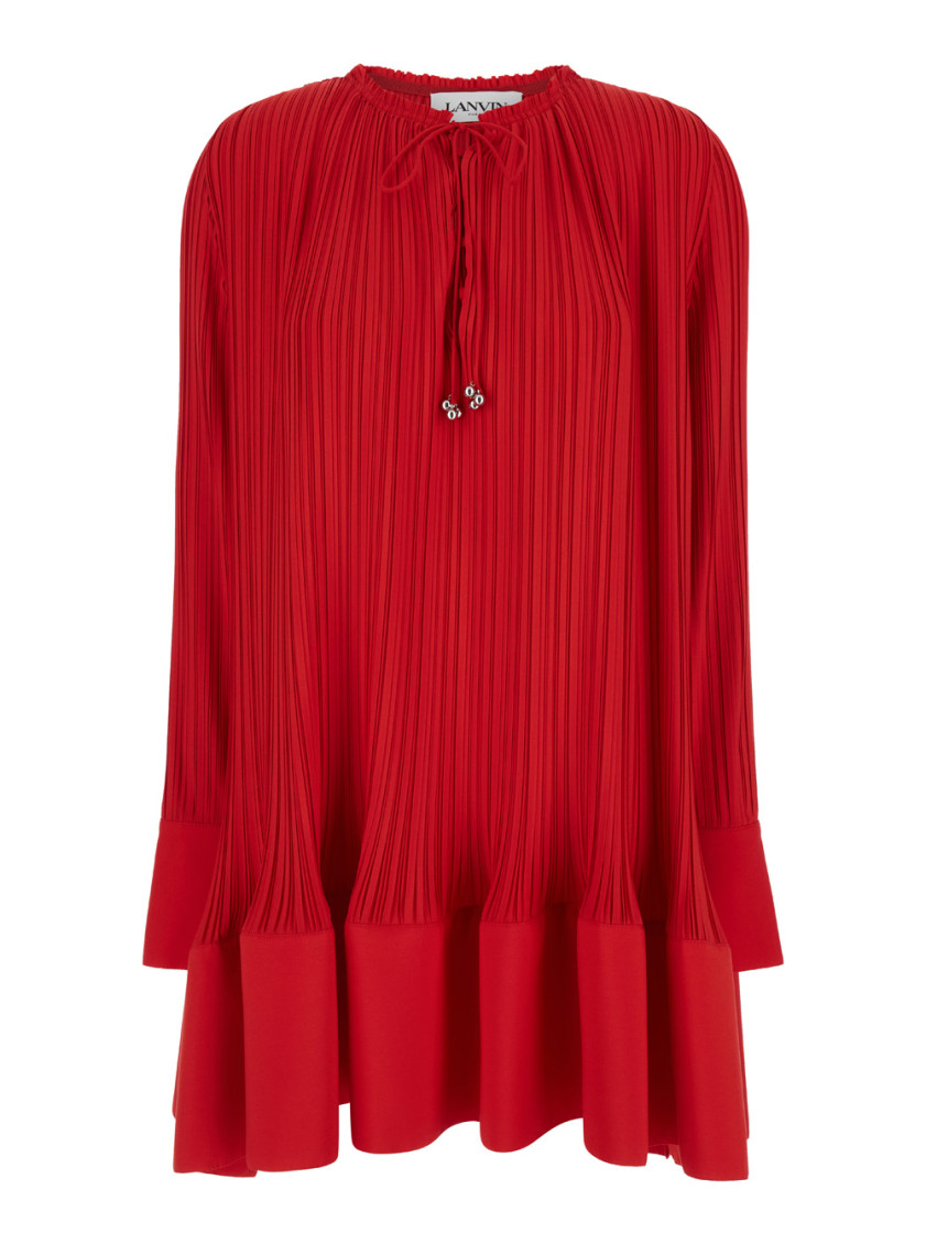 Shop Lanvin Red Pleated Mini Dress