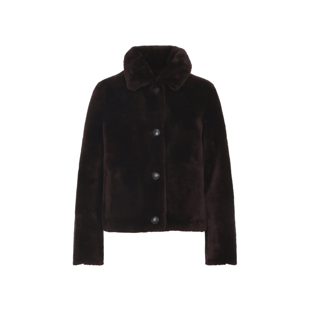 Yves Salomon Deep Grenat Lamb Shearling Jacket With Pointed Collar In Brown
