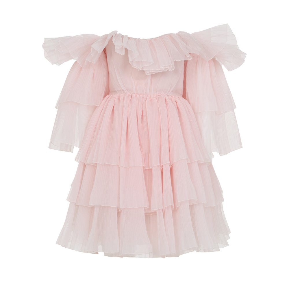 Giambattista Valli Off-shoulder Layered Mini Dress Ruffles In Pink