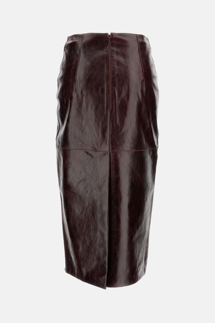 Sportmax Red Leather Skirt In Brown