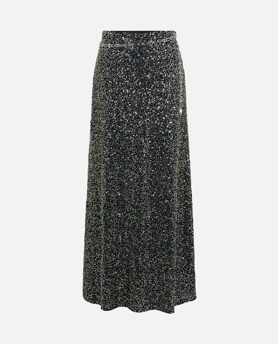 Rabanne Black Sequin Maxi Skirt In Animal Print