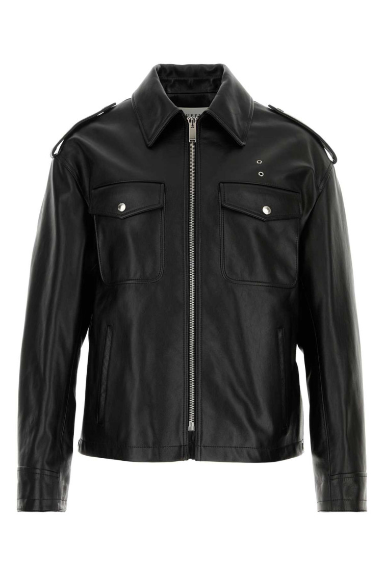 Alexander Mcqueen Leather Jacket With Chest Pockets And Epaulettes In Black