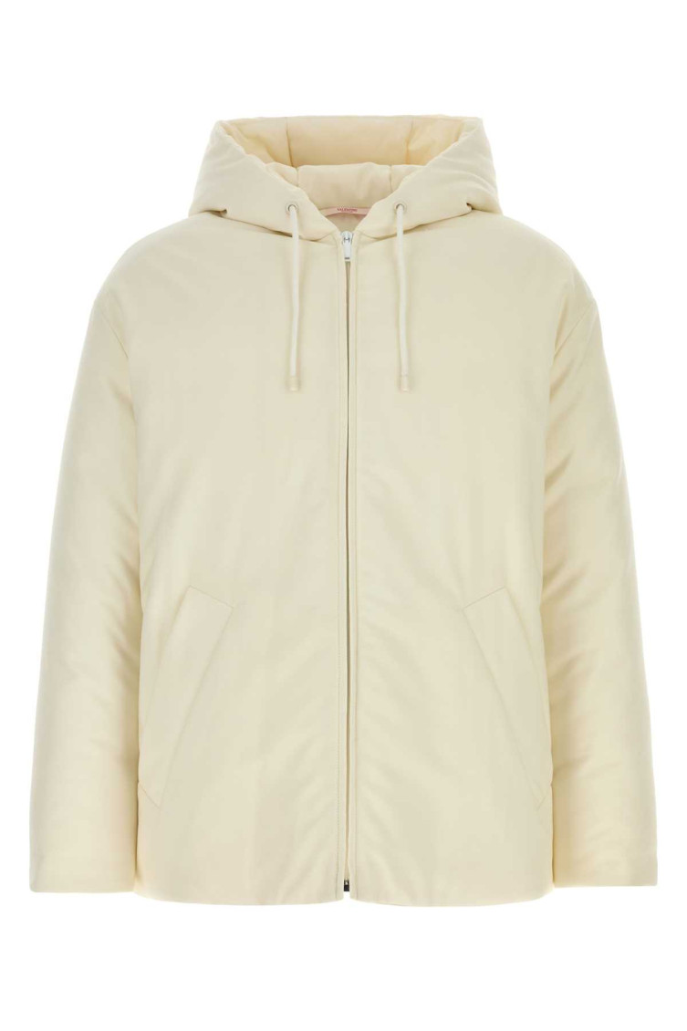 Valentino Hooded Wool Blend Padded Jacket In White