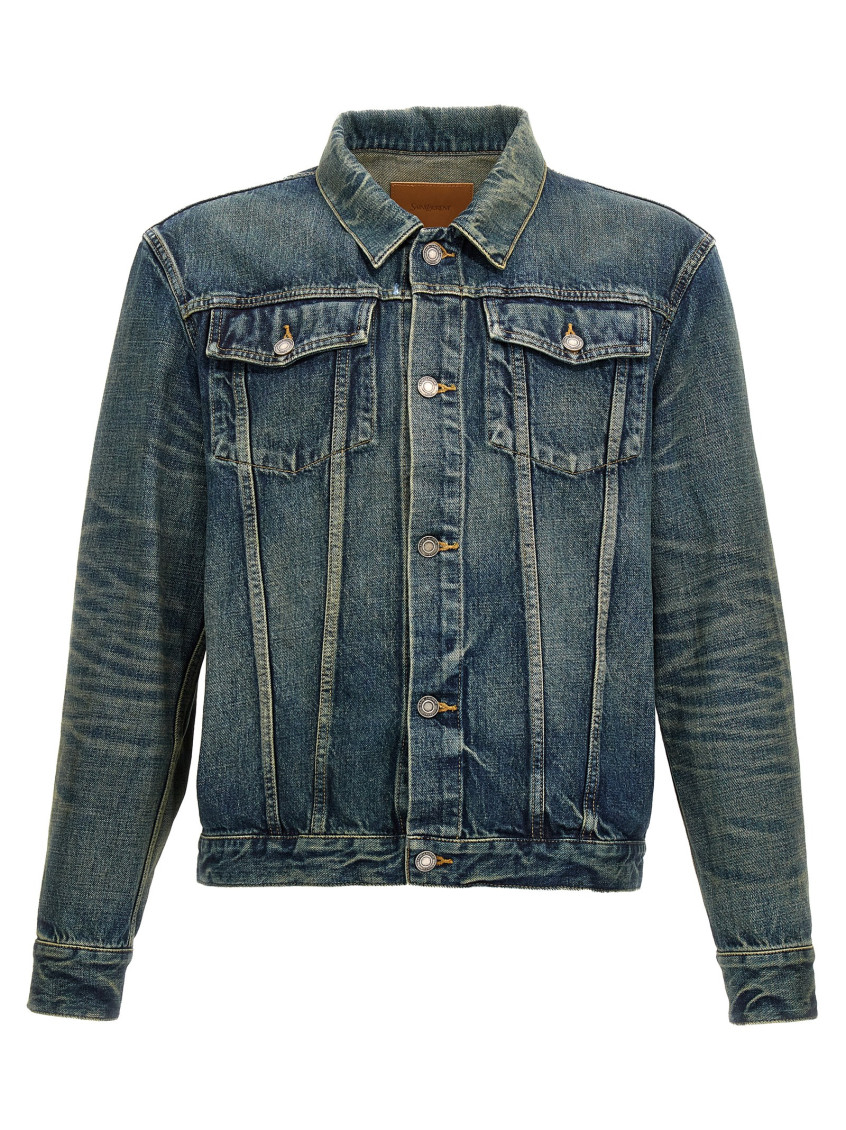Saint Laurent Blue Slim Jacket With Patch Pockets In Denim Man In Denim