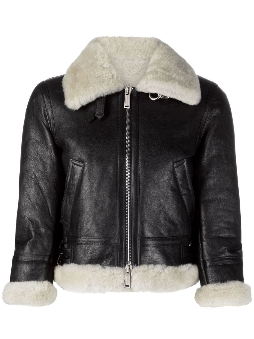 Dsquared2 Short Shearling Collar Jacket With Side Pockets In Black