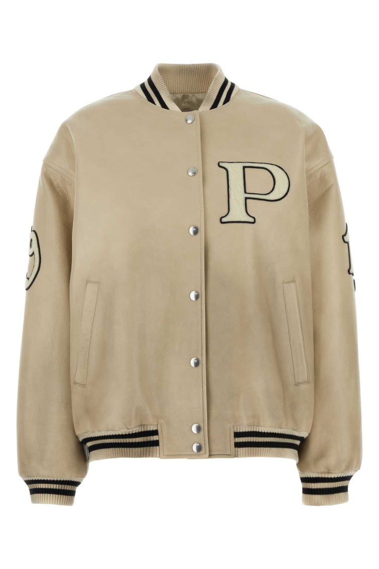 Prada Padded Leather Varsity Jacket Women In Pink