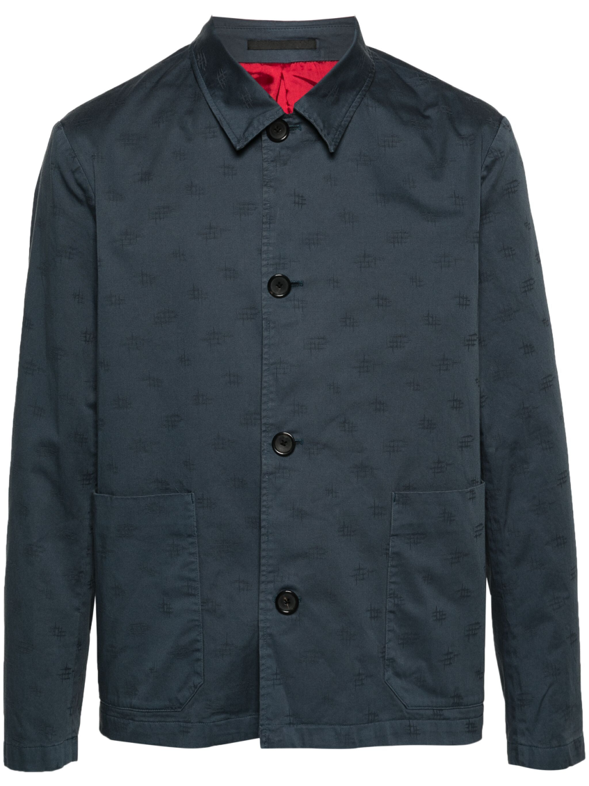 PAUL SMITH DARK BLUE MONOGRAM JACQUARD SHIRT JACKET