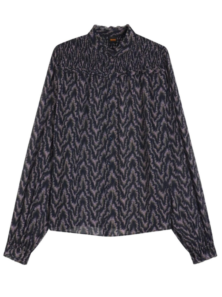 Hugo Boss Boss Orange Benvylla Chevron Print Button-up Shirt In Black