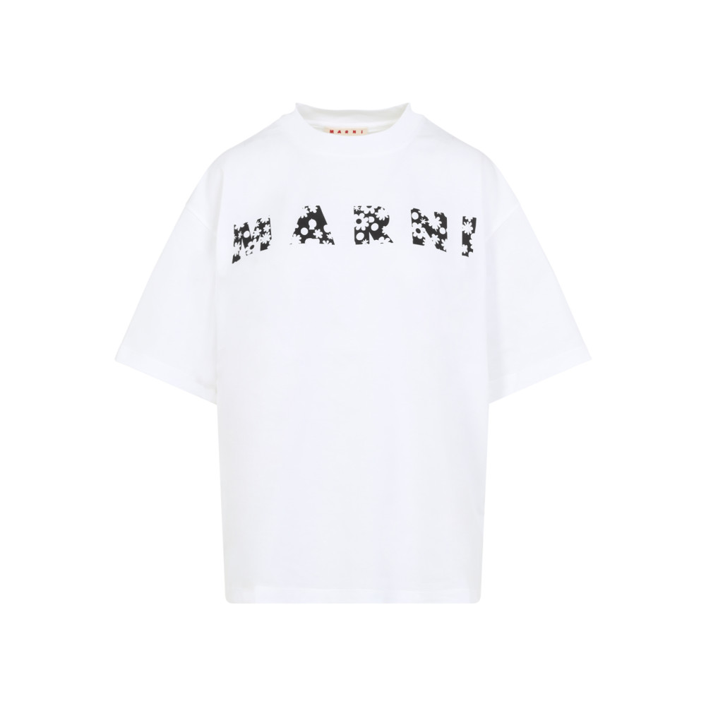 Marni Crew Neck Graphic Print Short Sleeves T-shirt In White