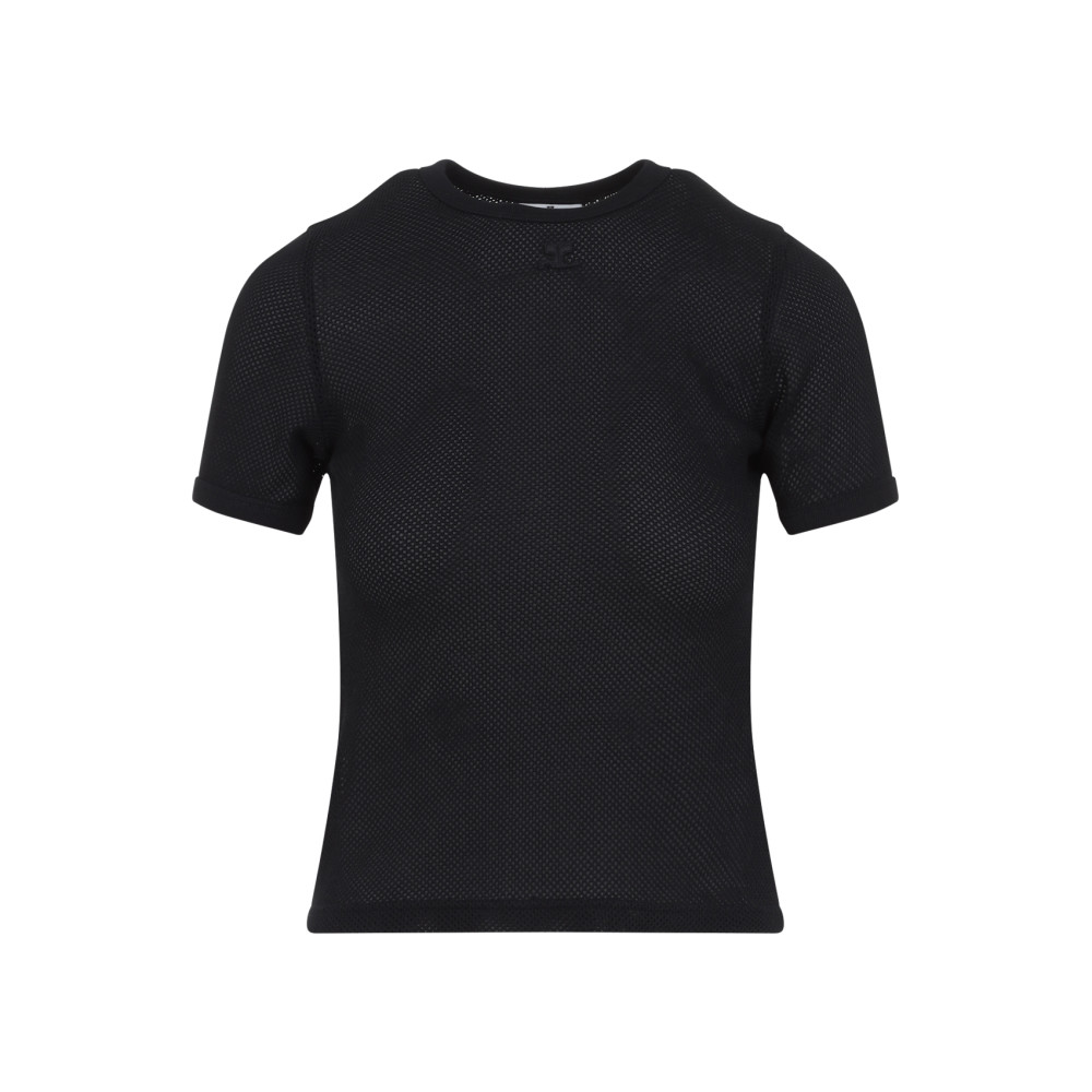 Tシャツ・カットソー Courreges Ribbed Black Cropped Shirt SIGNATURE CONTRAST T-SHIRT - courrèges