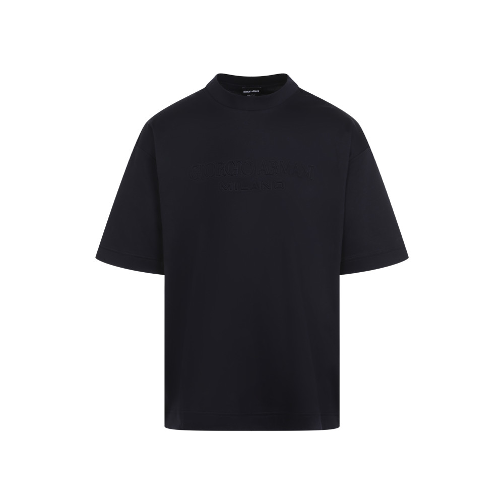 Giorgio Armani Classic Crew Neck T-shirt In Virgin Wool In Dark Blue