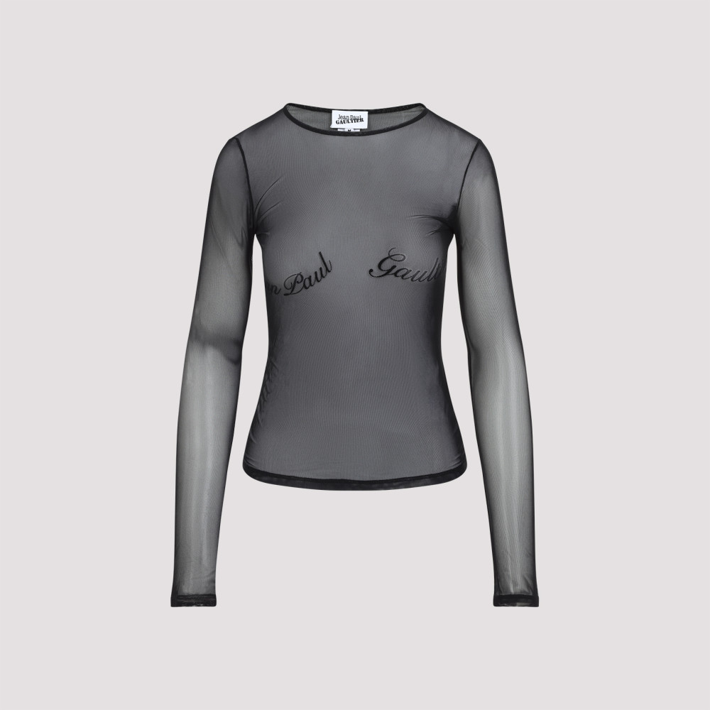 Shop Jean Paul Gaultier Black Mesh Long Sleeves Top