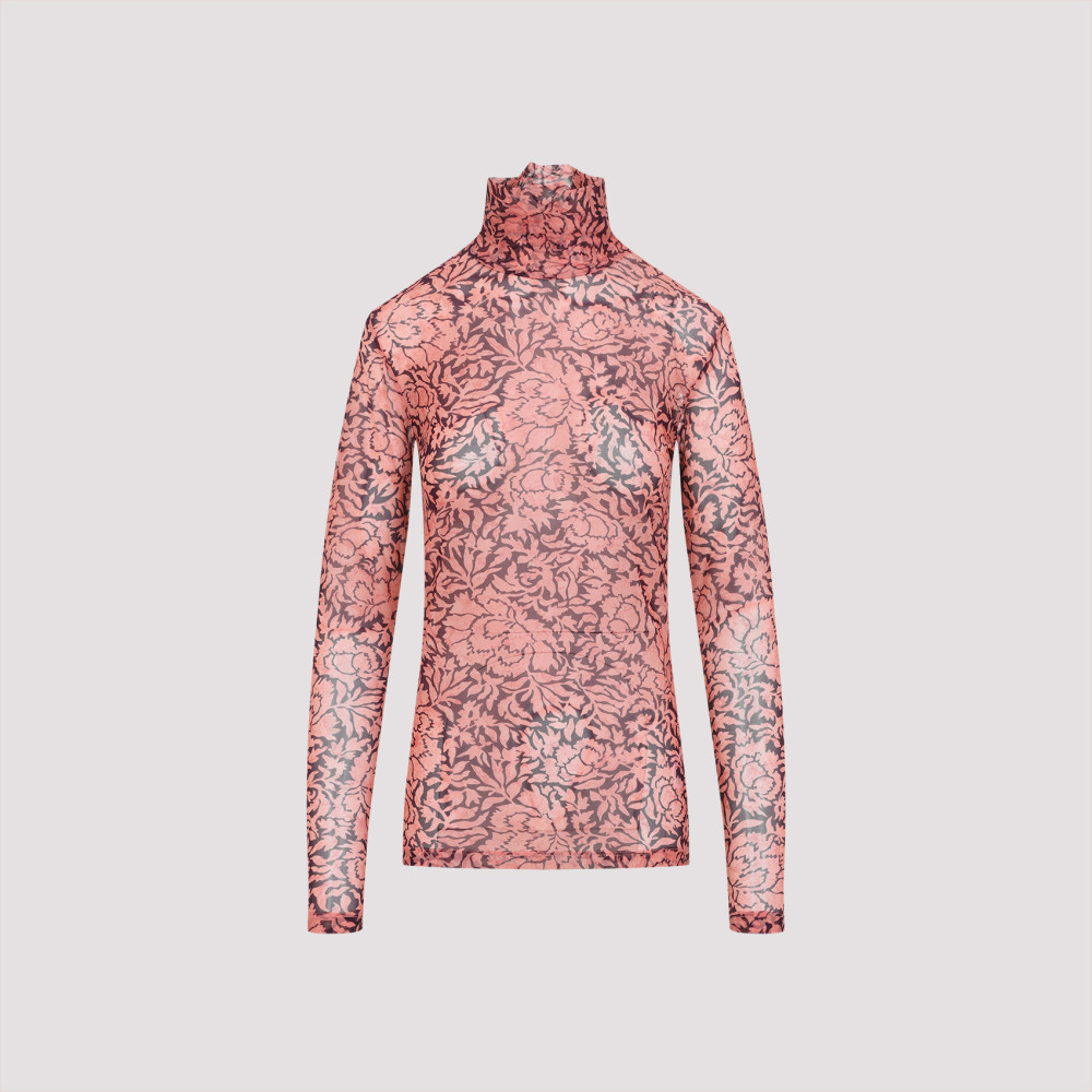 Dries Van Noten Semi-sheer Long-sleeved Floral Top In Peach