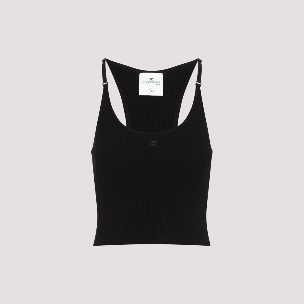 Shop Courrèges Black Rib-knit Racer Back Tank Top