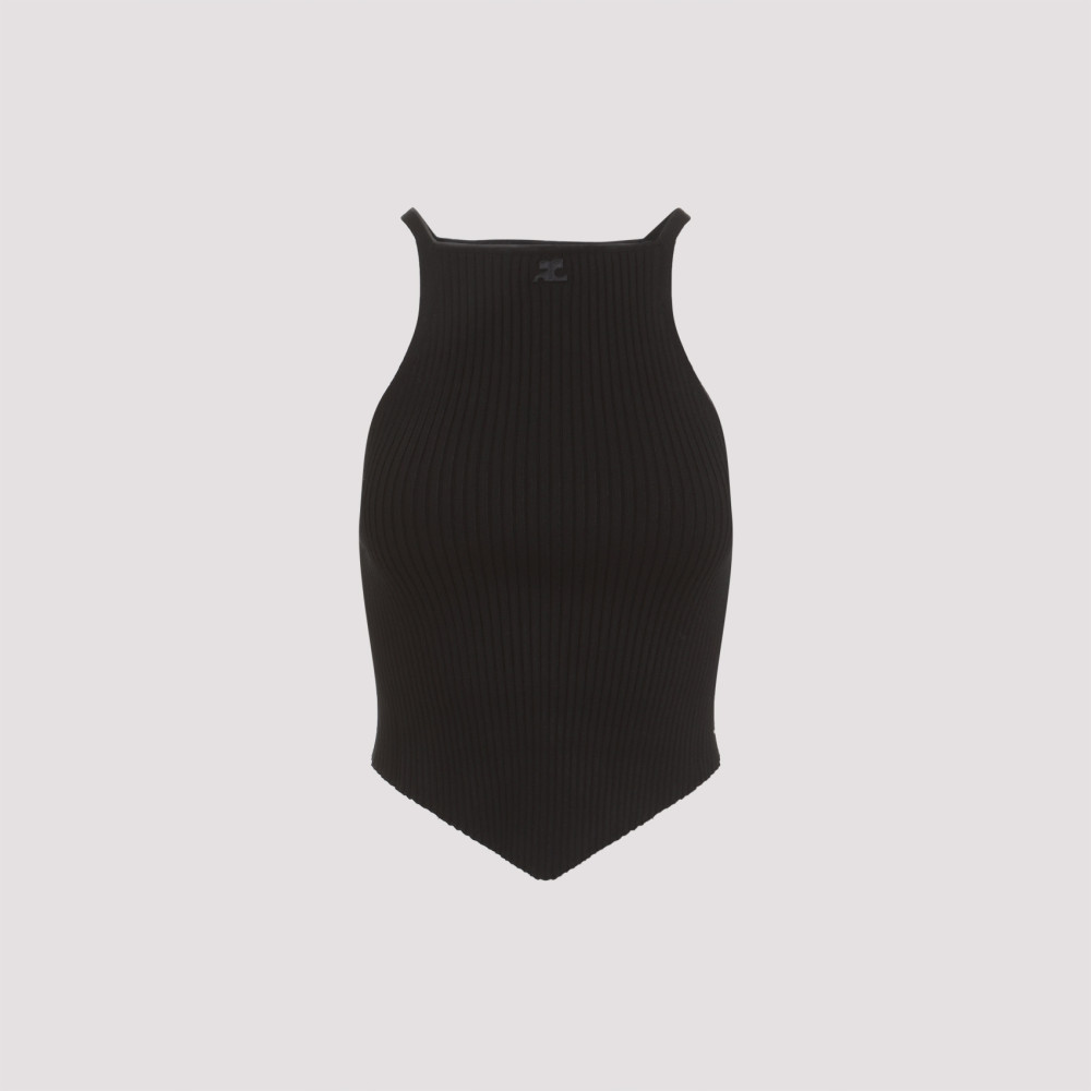 Courrèges Signature Rib Knit Viscose Top In Black
