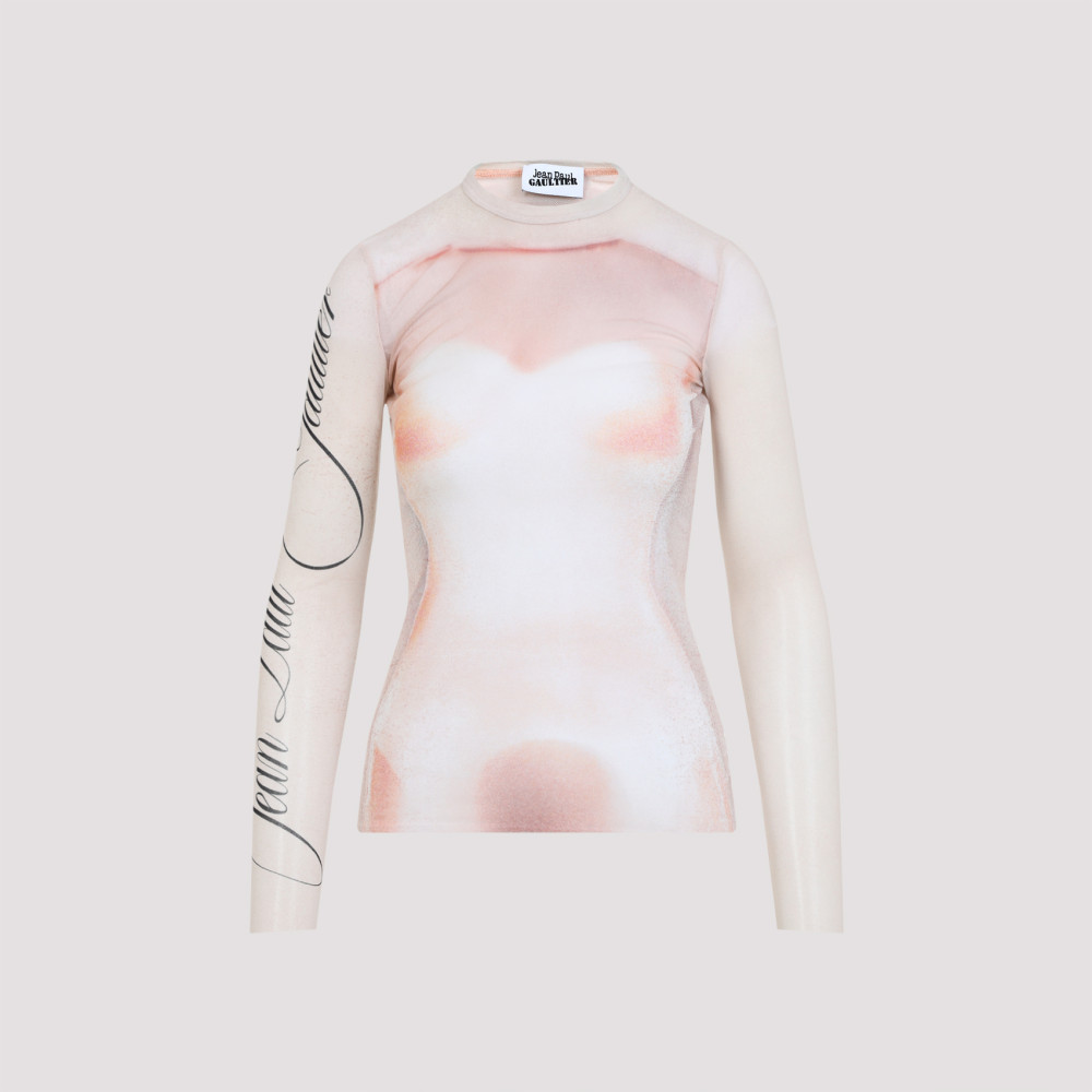 Shop Jean Paul Gaultier Pink All Over Printed Crew Neck Top