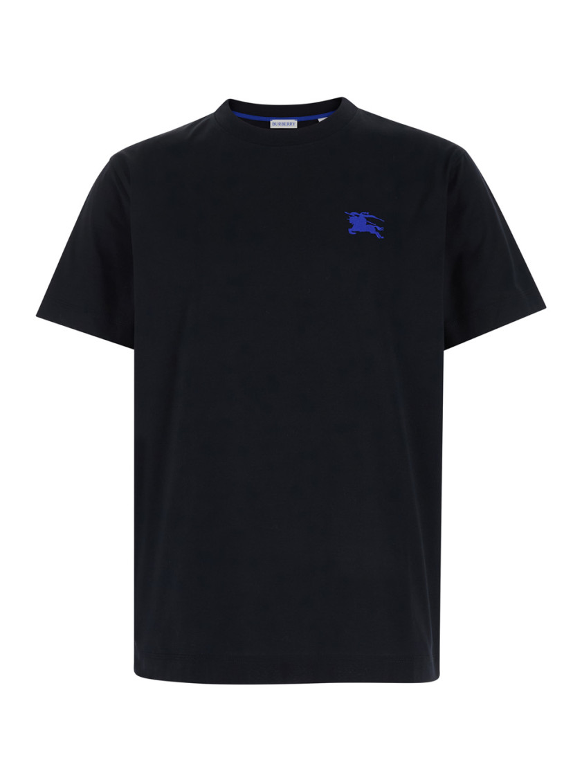 Burberry Blue T-shirt With Eks Logo Embroidered On The Front In Cotton Man In Black