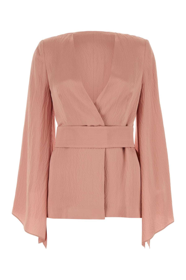 Max Mara Satin Blouse With Belted Waist And Textured Fabric In Peach