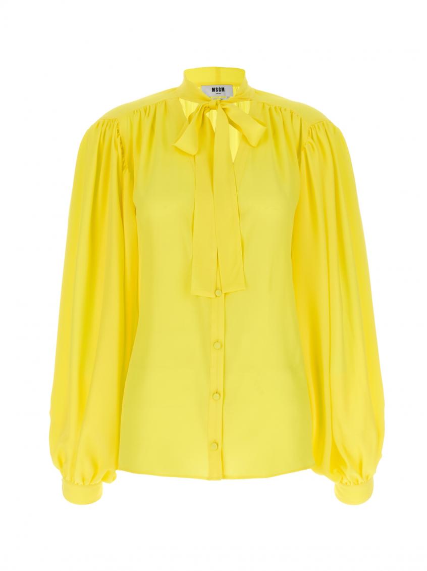 Msgm Bow Neck Shirt With Pleated Shoulders In Yellow