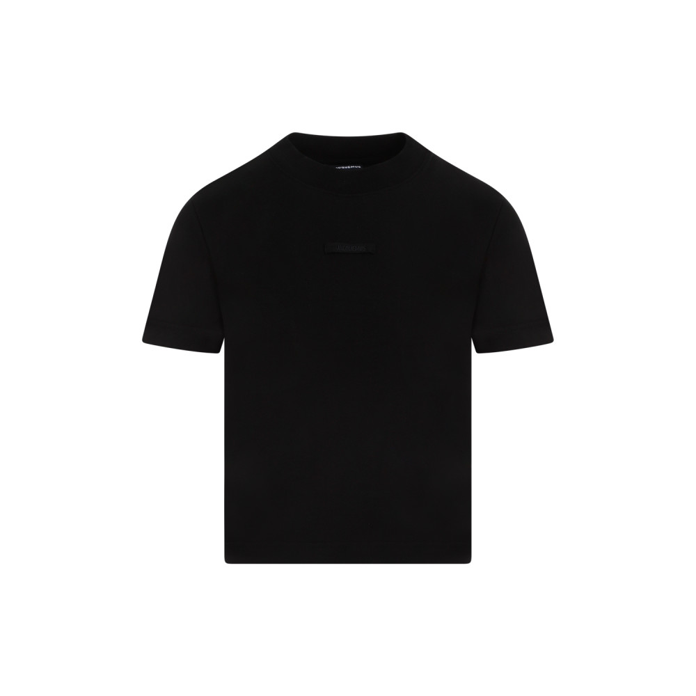 Jacquemus Black Fitted T-shirt With Logo Patch In Stretch Cotton Woman In Black