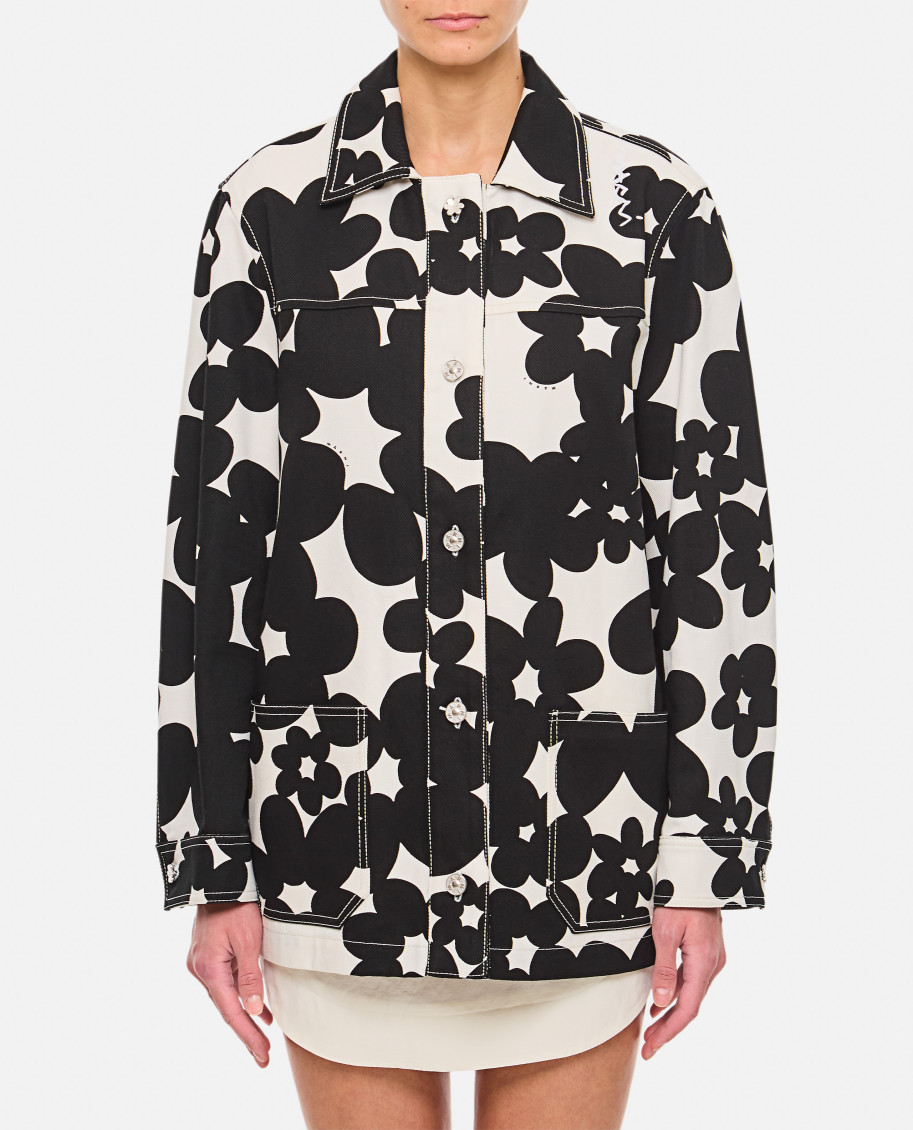 Marni Floral Pattern Black Silk Shirt In Blackwhite
