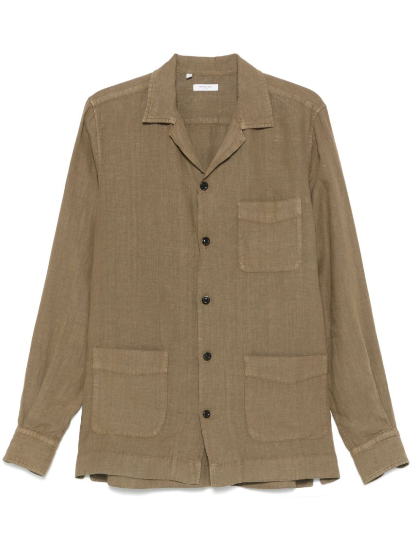 Boglioli Olive Green Relaxed-fit Overshirt With Button Fastening In Green