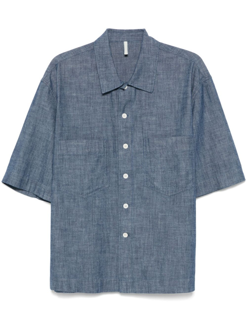 Sunflower Classic Cotton Shirt With Front Button Fastening In Blue