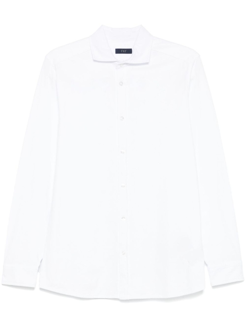 Fay Long-sleeve White Jersey Shirt With Embroidered Logo In White