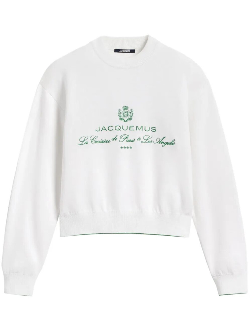 Jacquemus White Sweater With Logo Embroidered On The Front And Short Design In Cotton Woman In White