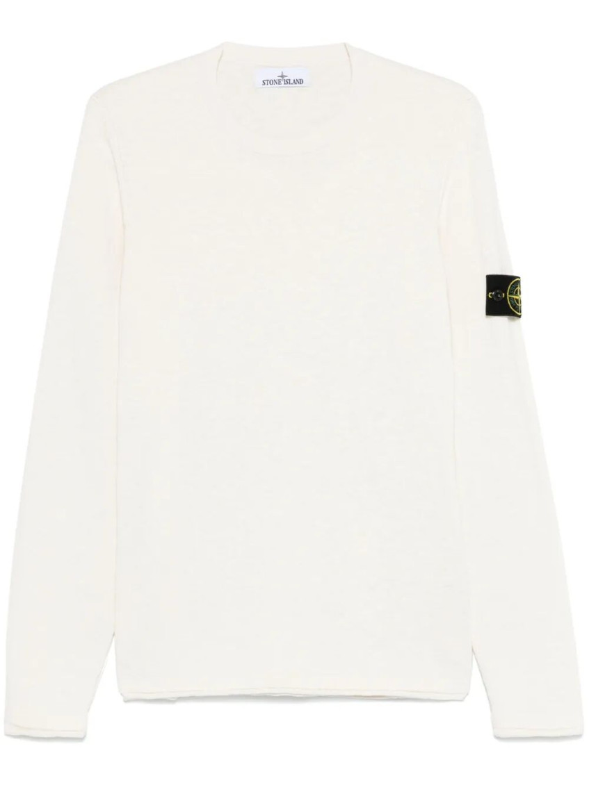 Stone Island Ivory Wool Blend Crewneck Sweater In White