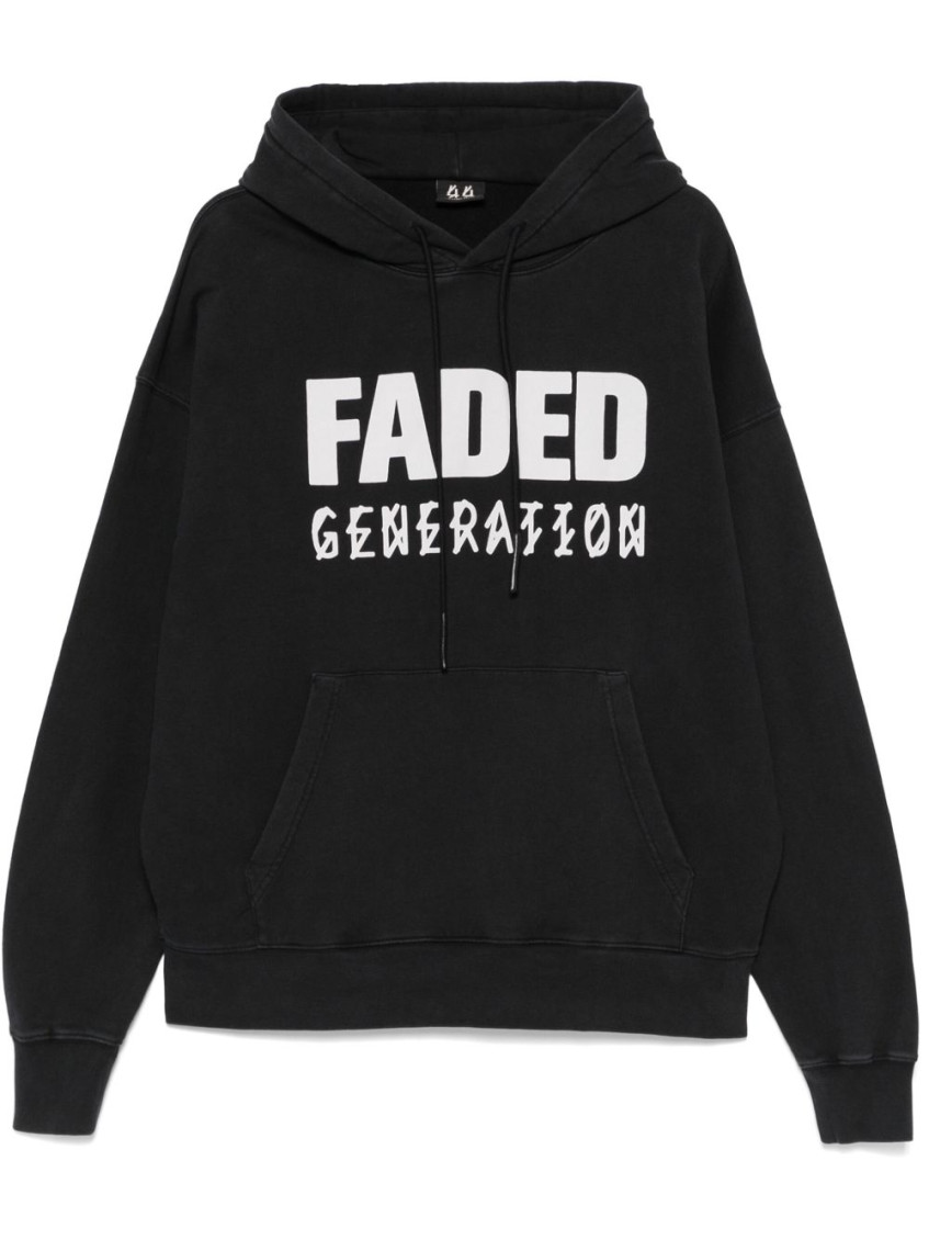 44 Label Group Faded Gen Cotton Hoodie With Drawstring Hood In Black