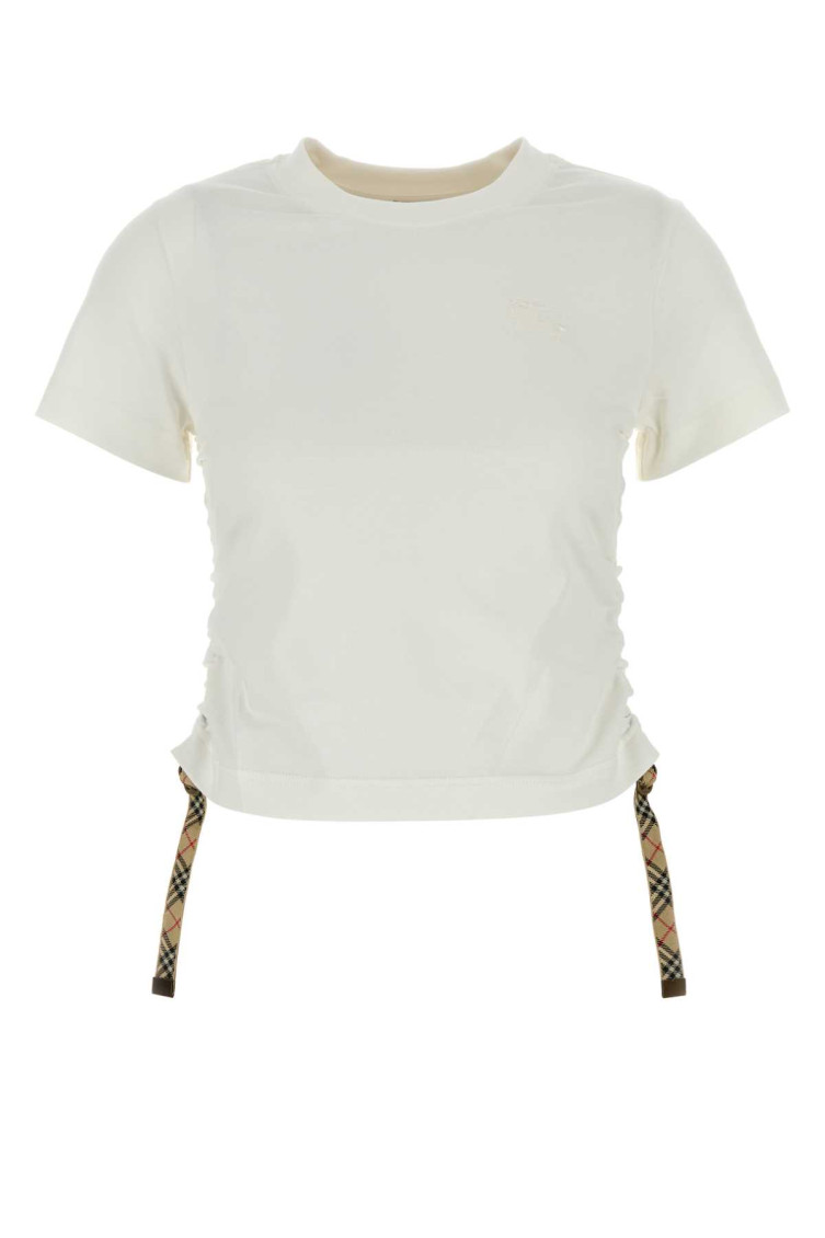Burberry White T-shirt With Check Pattern Detail In White
