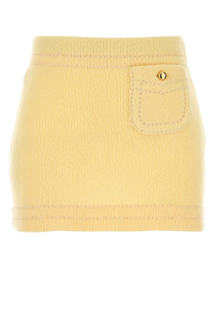 Shop Prada Yellow Wool Mini Skirt