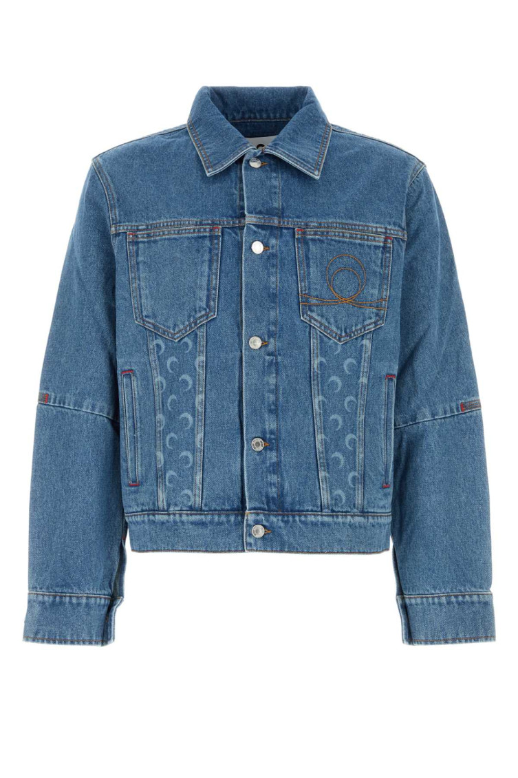 Marine Serre Structured Denim Jacket Featuring Chest Pockets In Blue