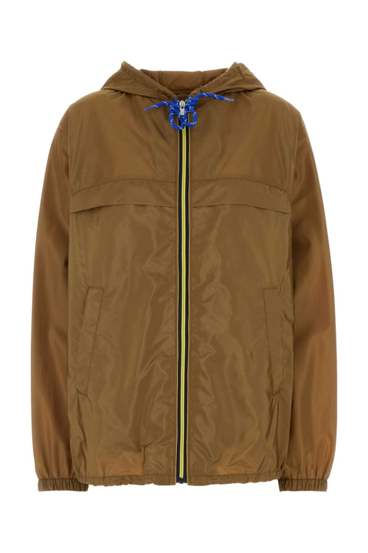 Prada Women Re-nylon Hooded Jacket With Contrast Trims In Beige