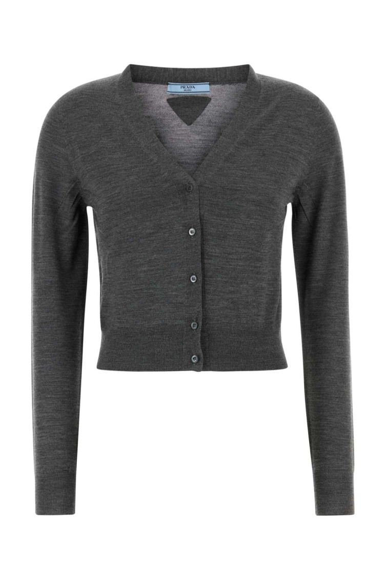 Shop Prada Grey Wool Cardigan