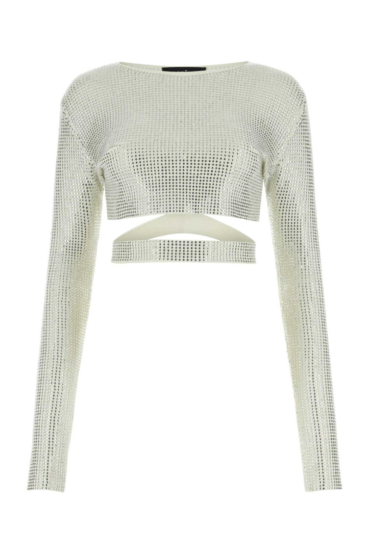 Andreädamo Open Back Knit Top Adorned With Rhinestones In White