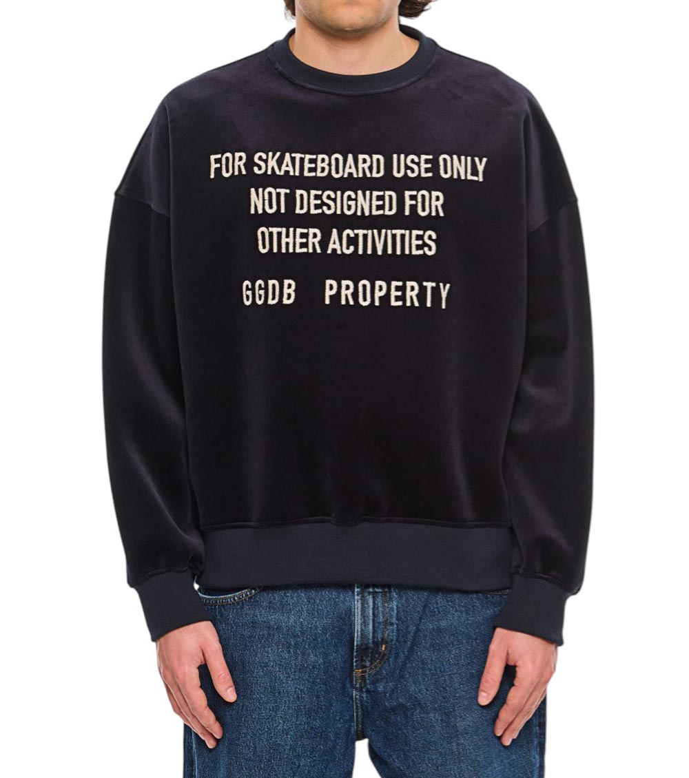 Golden Goose Black Chenille Embroidered Lettering Sweatshirt In Black