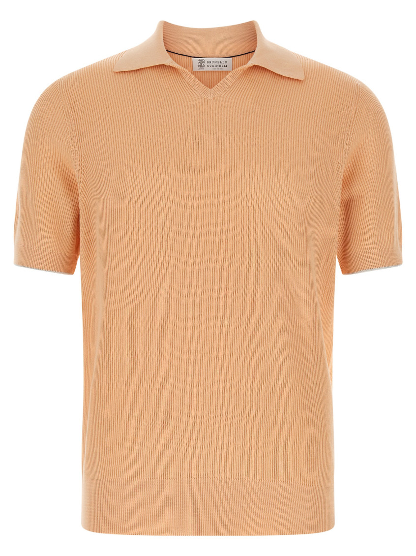 Brunello Cucinelli Collared Polo Shirt Ribbed Texture In Orange